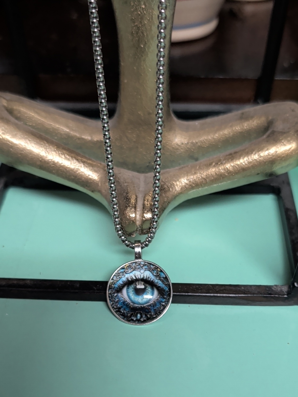 Blue Eye Pendant Necklace for Men - Silver Chain